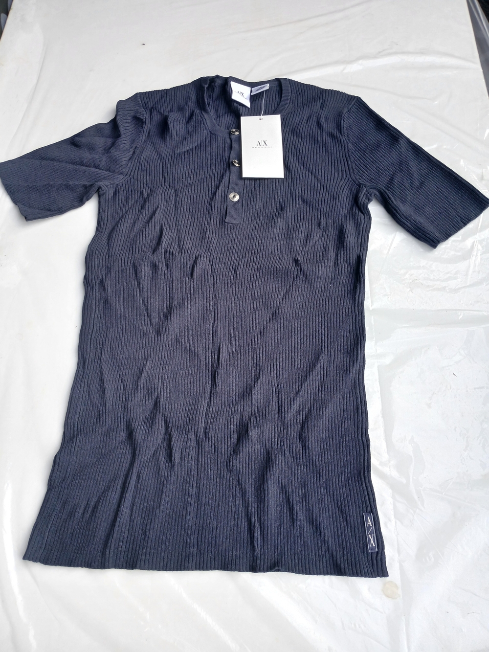 A/X Armani Exchange Men's Dark Navy Ribbed Henley Polo